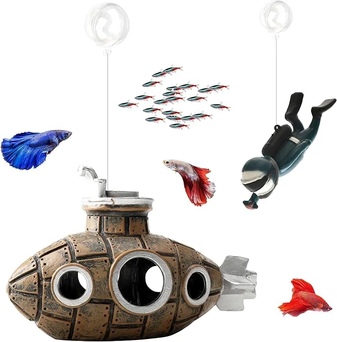 Verified Floating Fish Tank Decoration LittleCute Retro Submarine AquariumDecoration Elegant