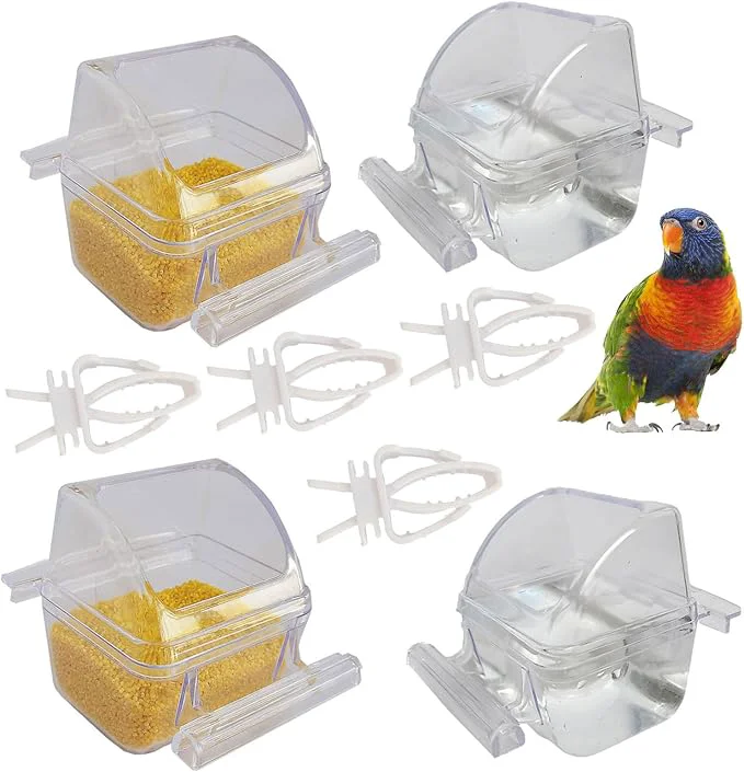 Consistent 4 Pack Bird Feeders for Cage No Mess Parakeet Food Bowl Lightweight