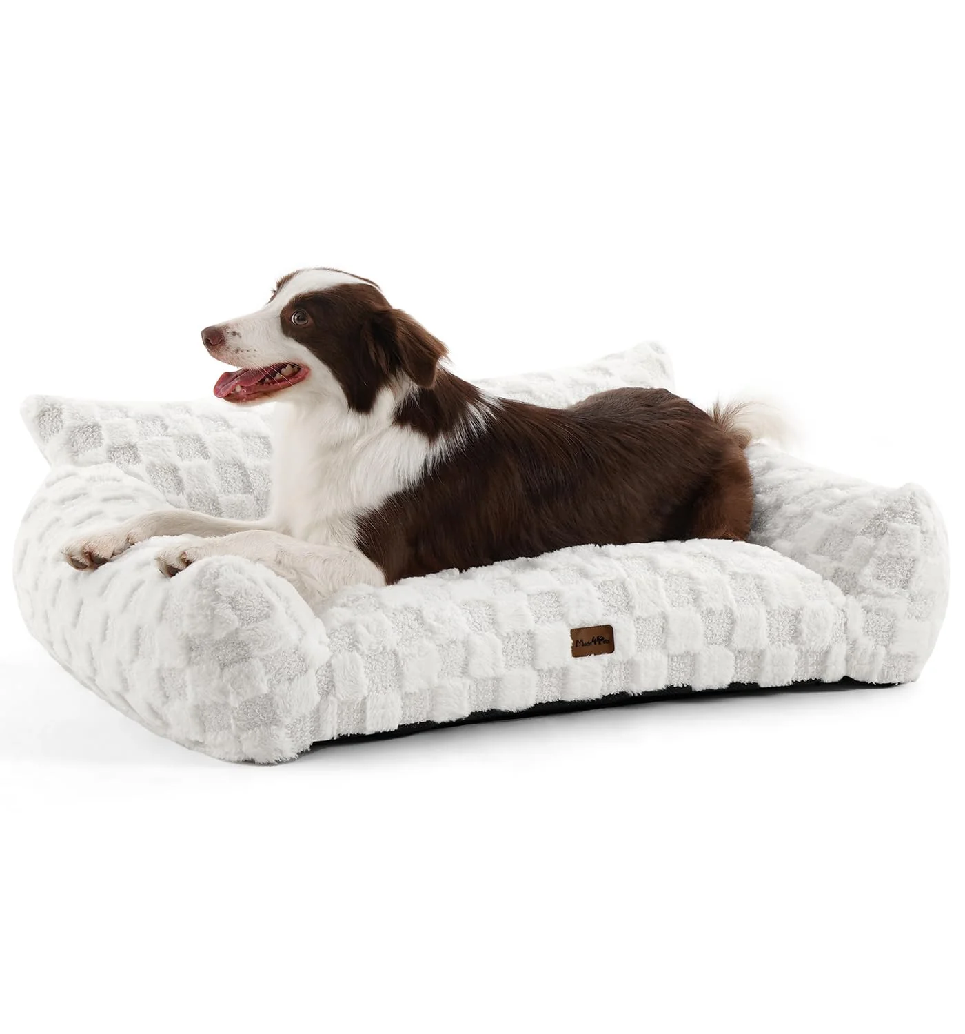 Dependable MADE 4 PETS Dog Couch Bed – Soft Faux Fur Checkered Indoor Pet Sofa Large with Removable Washable Cover Pure