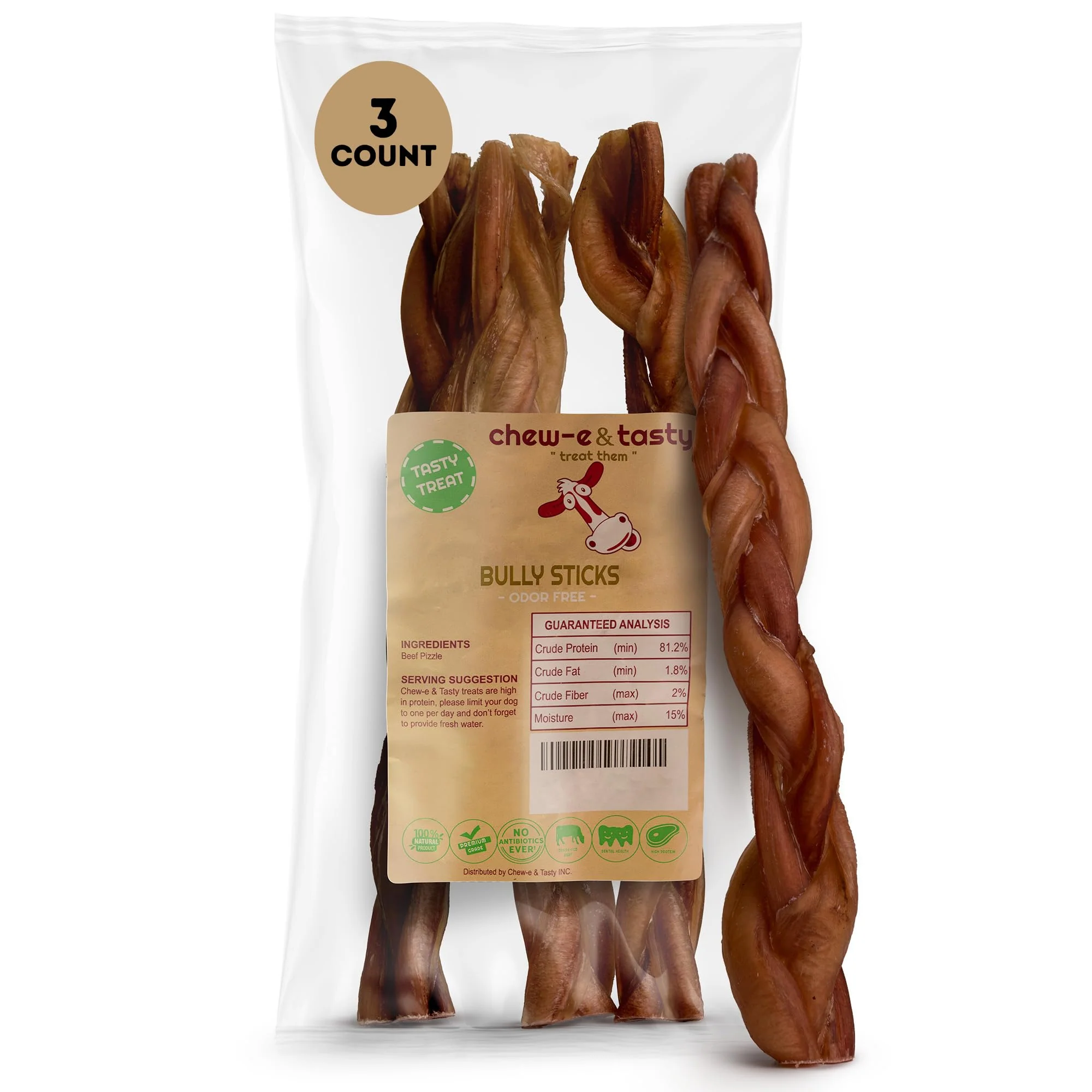 Carefully Designed chew-e tasty 12in Jumbo Braided Bully Sticks – Odor- High-Protein Dental Chews Contemporary