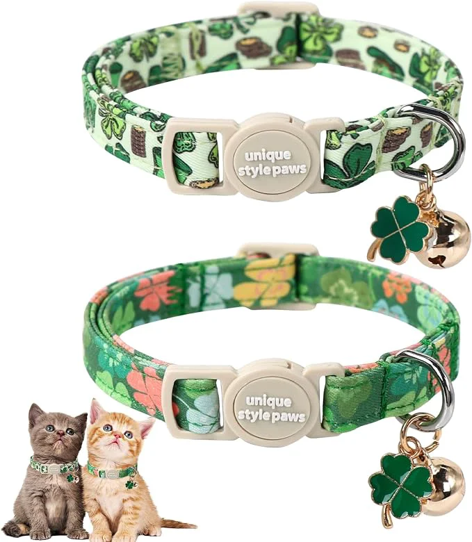 Elite Unique Style Paws Saint Patrick Day Cat Collar Trefoil Cat Collars Adjustable Flexible