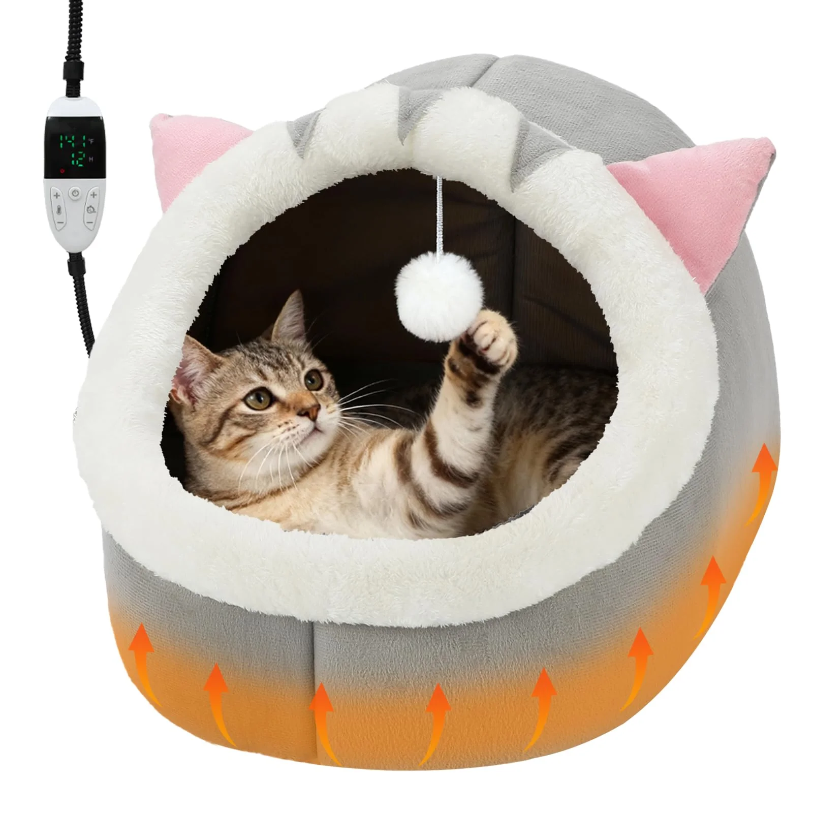 Efficient BWOGUE 2-in-1 Heated Cat Bed Cave – Indoor Cat Nest with Removable Pillow 16.9 x 16.9 x 16.1 in Responsible