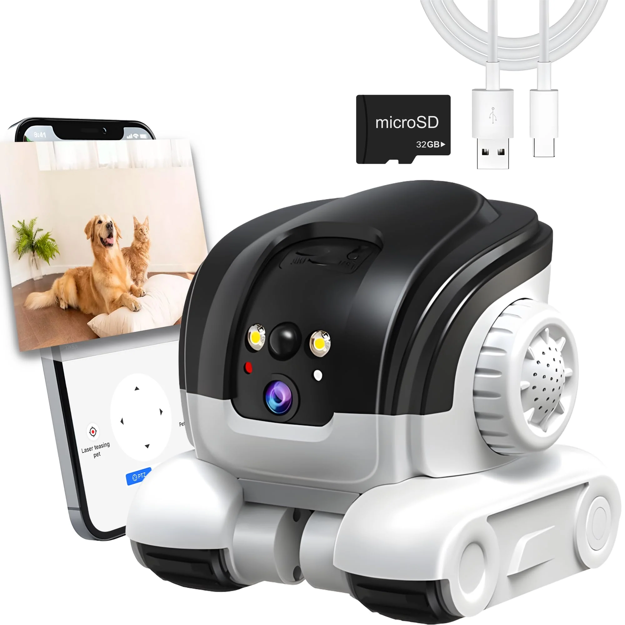 Enhanced OROMVO Pet Camera 1080P Movable Dual-Lens Indoor Camera 2-Way Talk Night Vision 32GB SD Card Included World-Class
