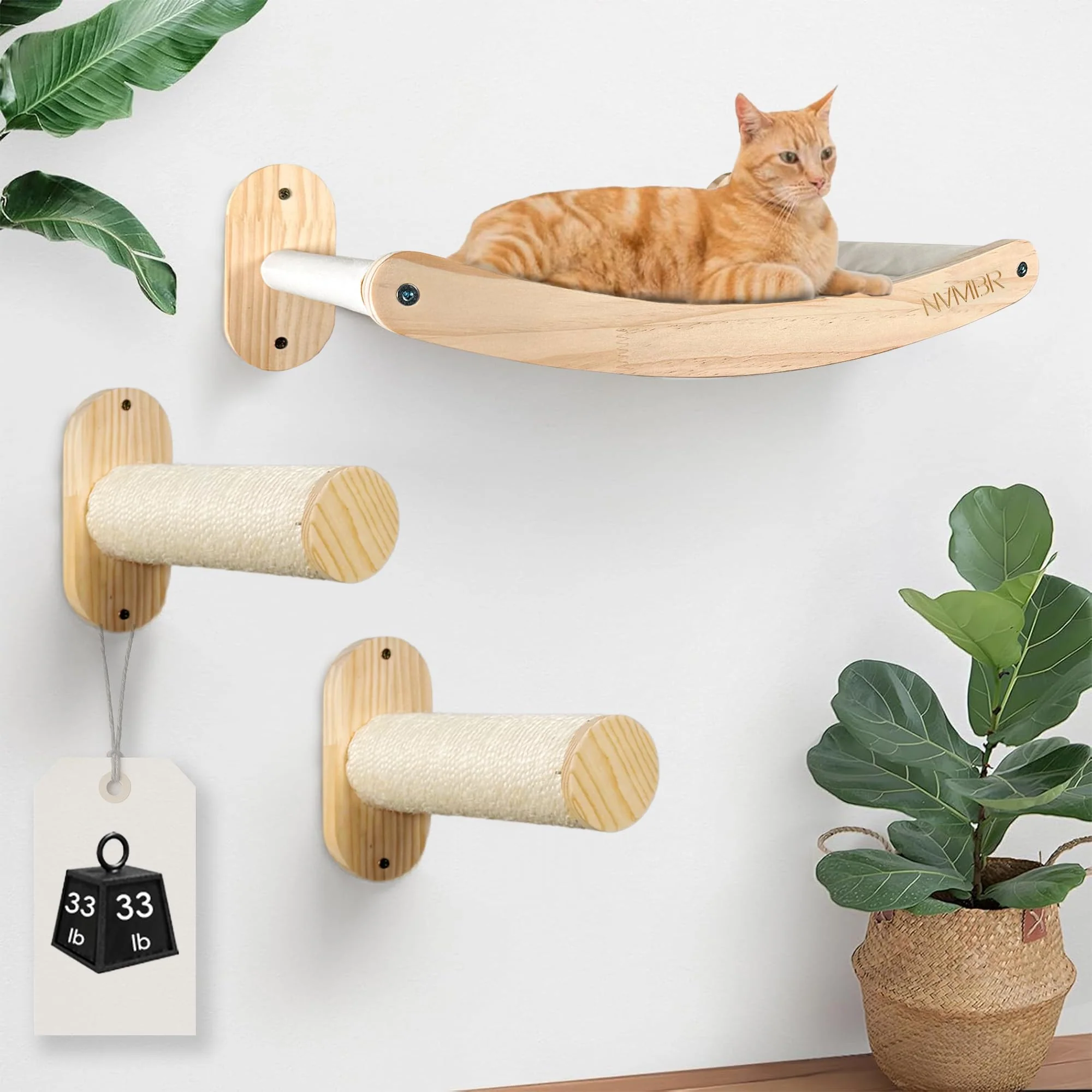 Expertly Made NVMBR Cat Wall Furniture Lounge – Sisal Stairs 16 Inch Stud Design 33 lb Capacity Wall-Mounted Perches Shelf Hammock Professional