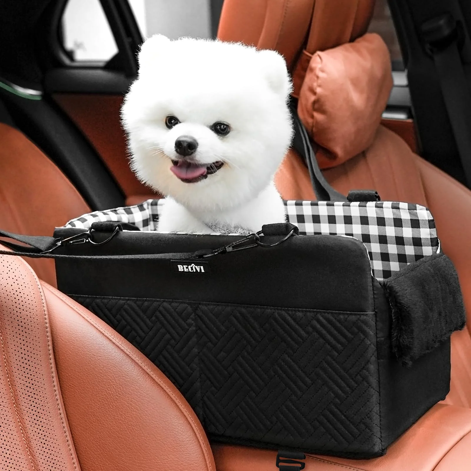 Green Becivi Console Dog Car Seat for Small Dogs Up to 15 lbs Anti-Collapse Booster with Plush Pillow Selected
