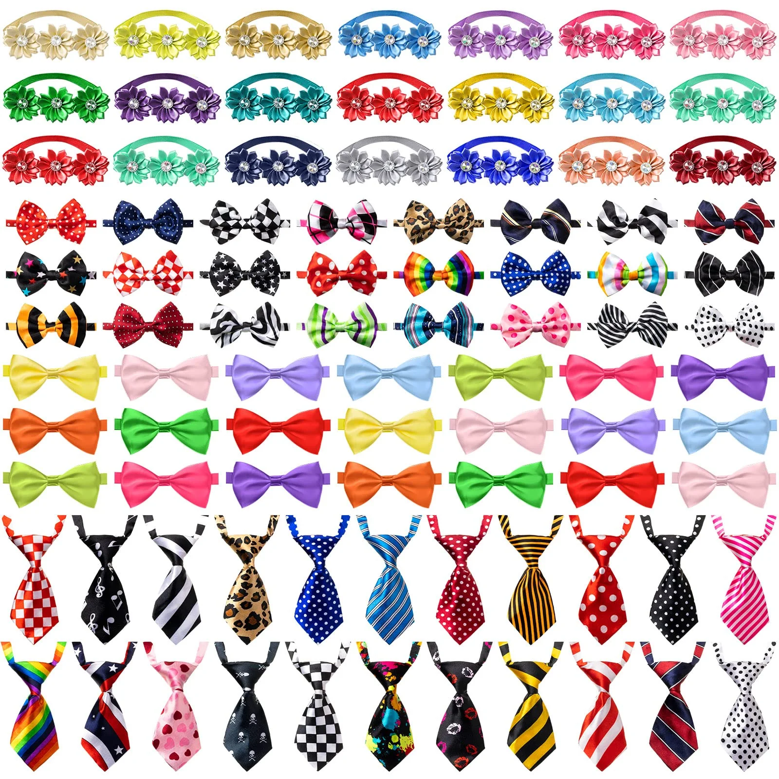 Carefully Designed Chumia 100 Pcs Adjustable Dog Ties Set — 50 Bow Ties 25 Neckties 25 Flower Ties for Medium Large Dogs and Cats Prestigious