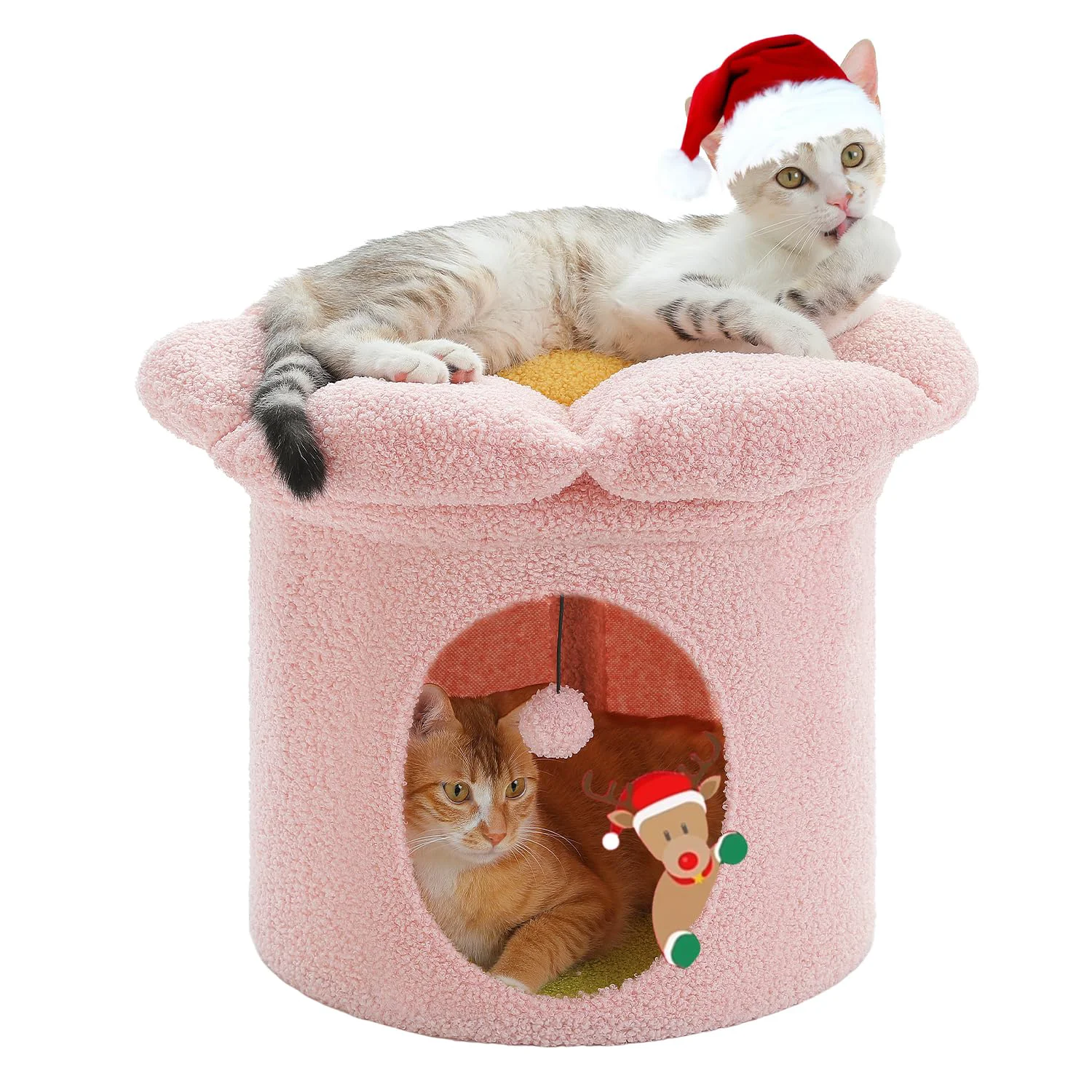 Eco-Friendly PETEPELA Cat Beds for Indoor Cats — Flower Bed Cat Tree with Removable Perch 20x20x16 in Pink Safe