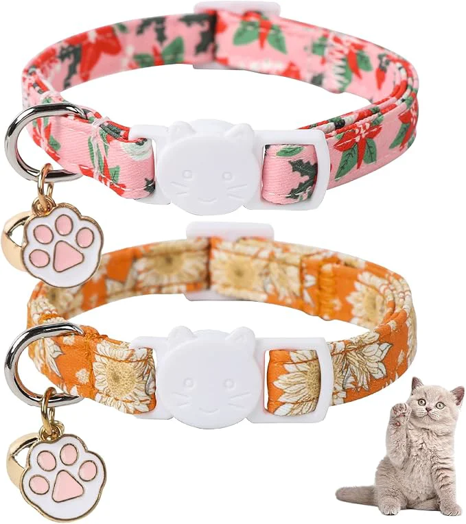 Contemporary Unique Style Paws Christmas Kitten Collar 2 Pack Cat Collar Relaxed