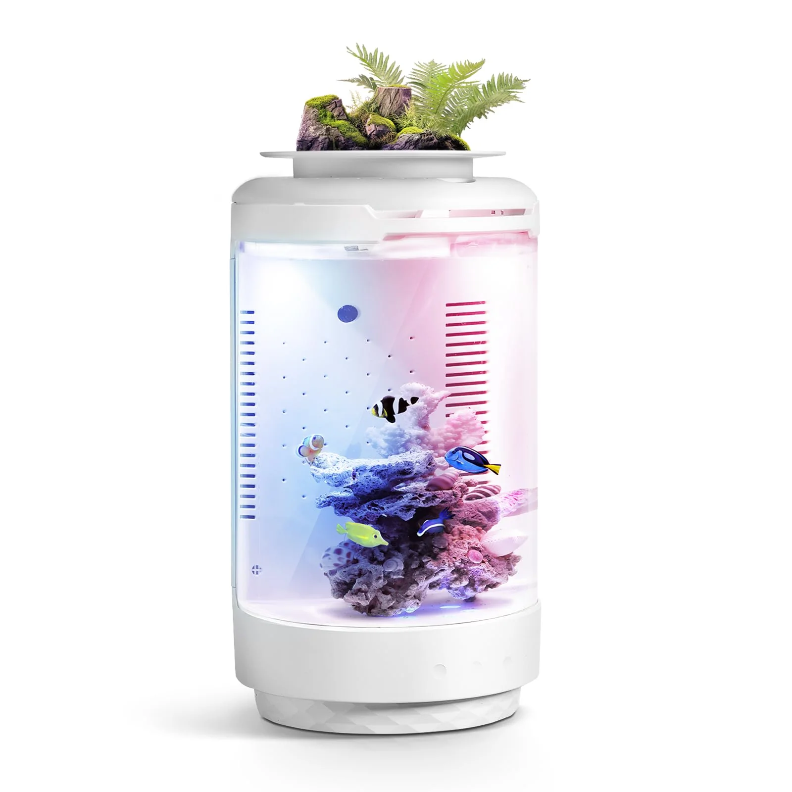 Green FZONE 1.2Gal Small Desktop Fish Tank with Plant Pot All-in-One Aquarium Kit 4-Color LED Quiet 20dB Pump Verified