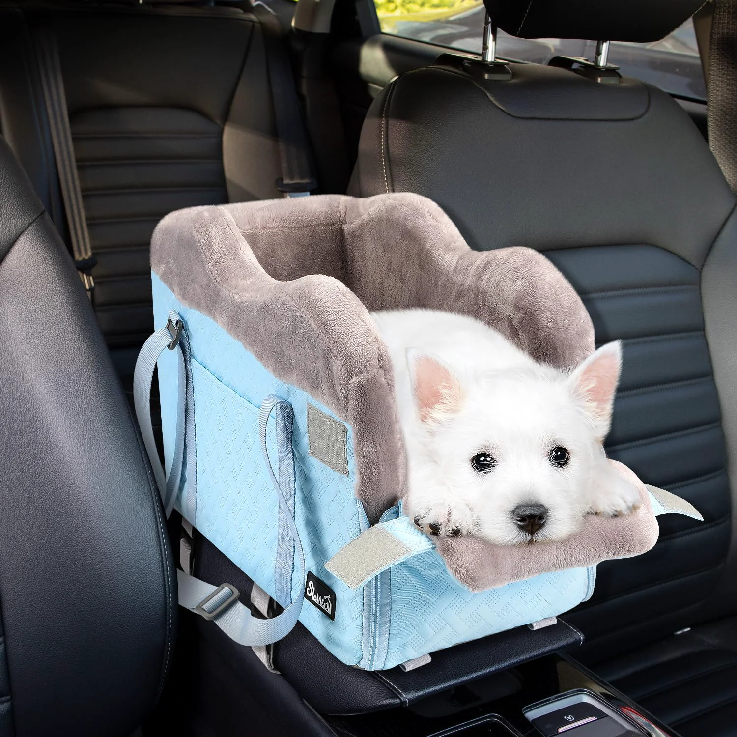 Selected SlowTon Console Dog Car Seat – Portable Center Car Seat for Small Dogs up to 9 lbs Blue Traditional