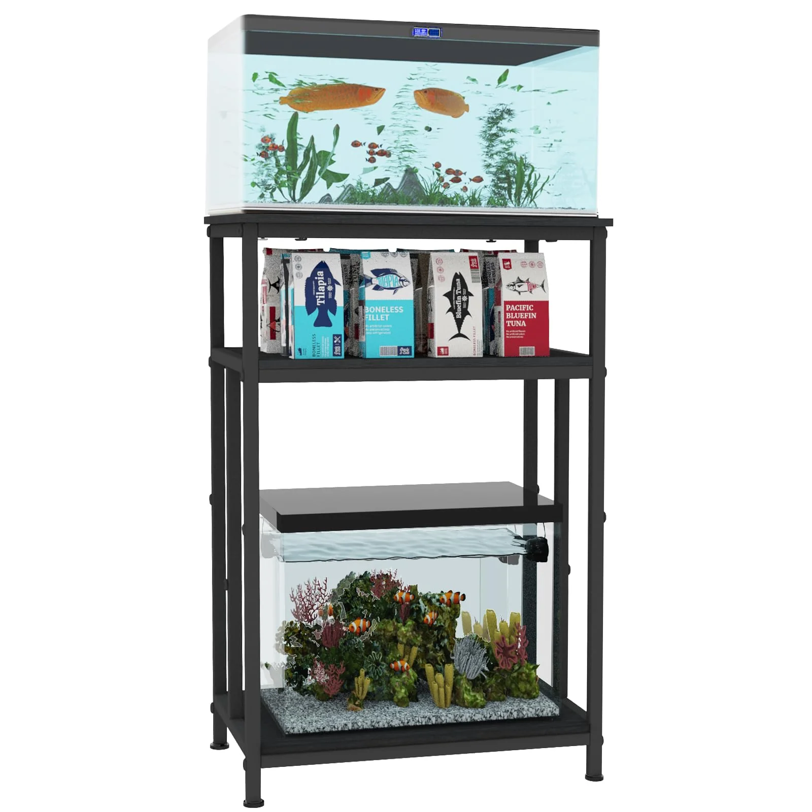 Flexible TFK Aquarium Stand 5-10 Gallon 3-Tier Storage Black 20.4W x 11D x 25.6H Carefully Designed