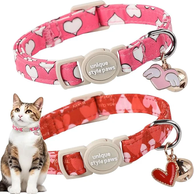 Exceptional Unique style paws 2 Pack Valentine's Day Kitten Collar Breakaway Breathable