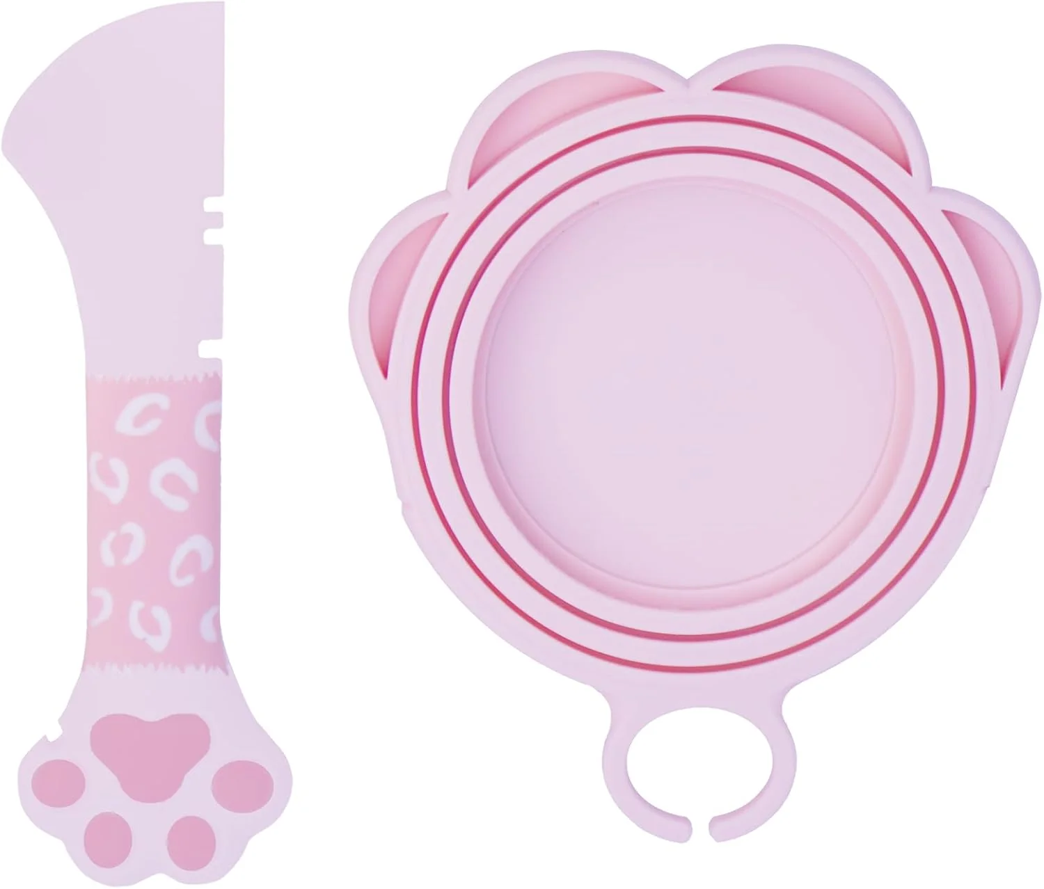 First-Class Meow Woof Cute Cat Pet Can Food Cover with Spoon - One Lid and One Spoon Pack Pink Convenient