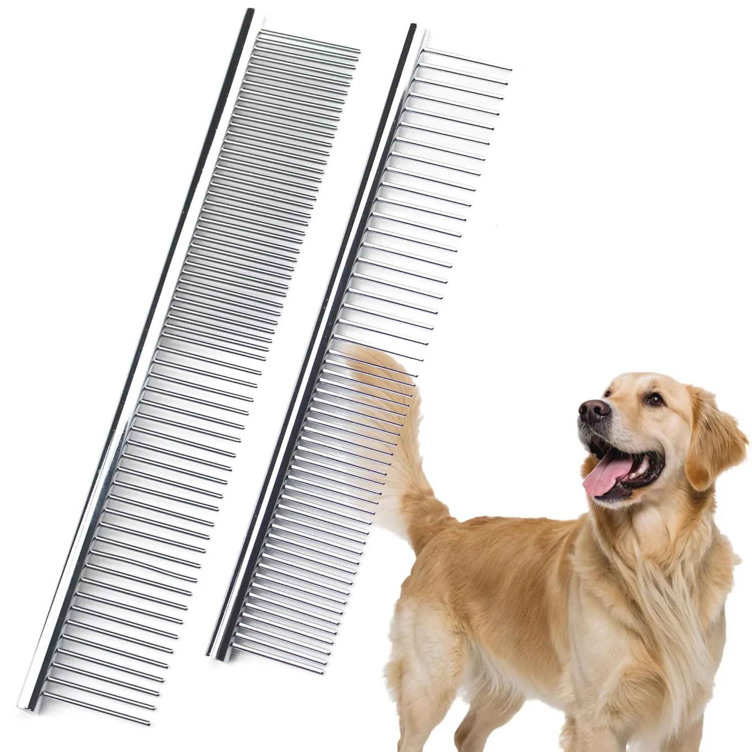 High-End Dog Comb to Remove Tangles and Knots Cat Comb with Stainless Steel Teeth and Non-Slip Handle Dog combs for grooming matting for Long Haired Pets Large Small Reusable
