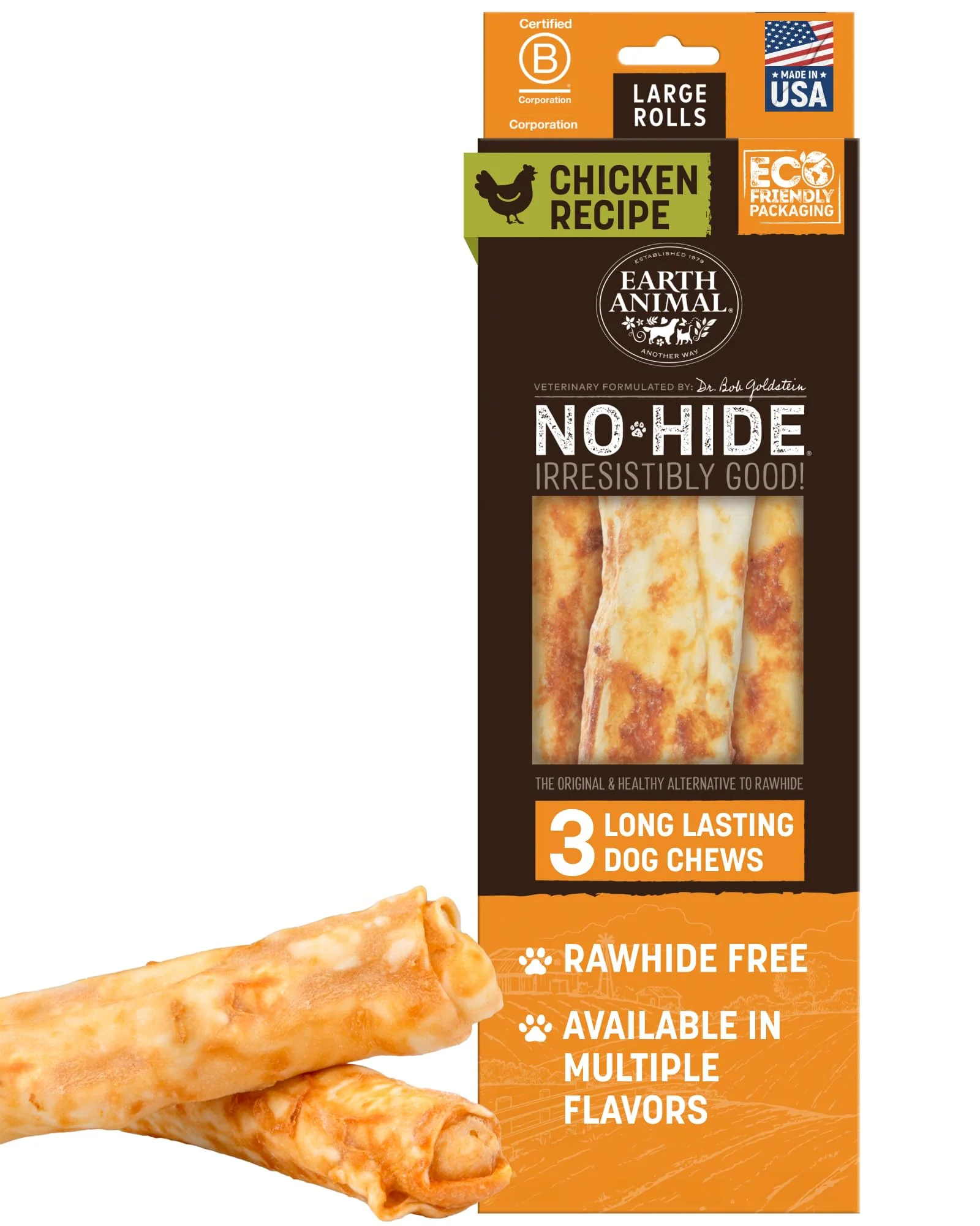 Convenient Earth Animal No Hide Chews Rolls - Long Lasting Rawhide Large Dog Chews Rolls Chicken - 3 Count Value Pack Exceptional