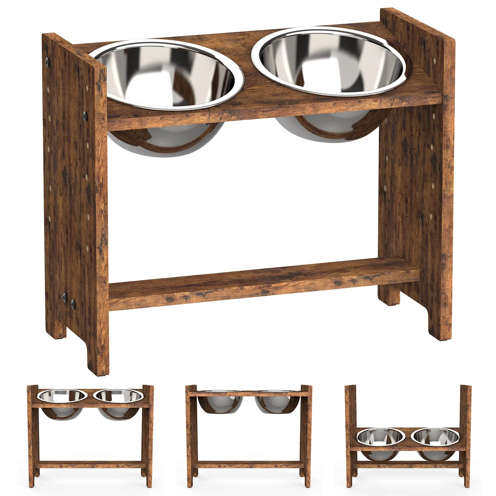 Fashionable Vantic d Dog Bowls — Adjustable Raised Stand for Large XL Dogs Rustic Brown Expertly Made