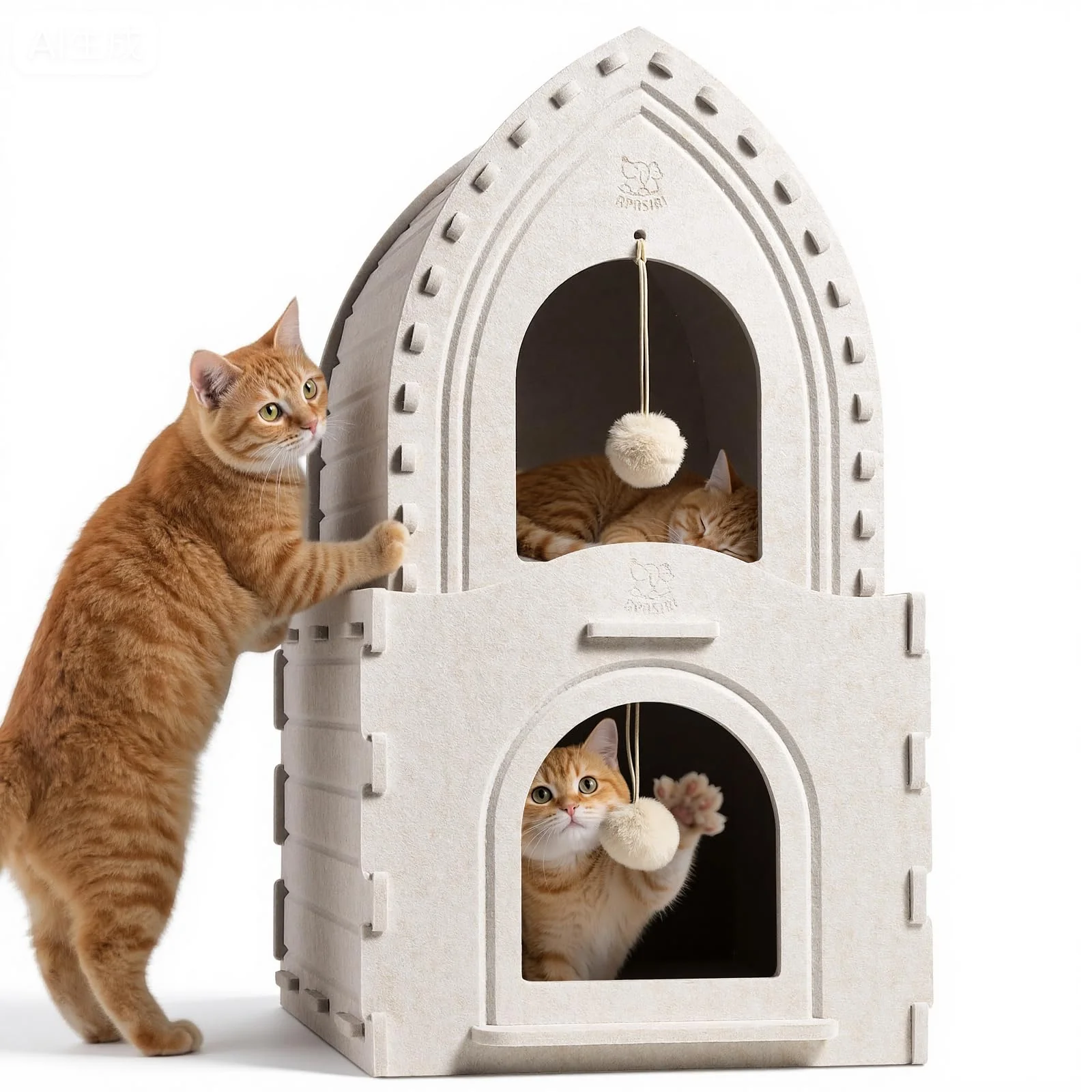 Verified Apasiri Indoor Cat House for 2 Cats — 2-in-1 Castle Scratch-Resistant Insulated Exclusive