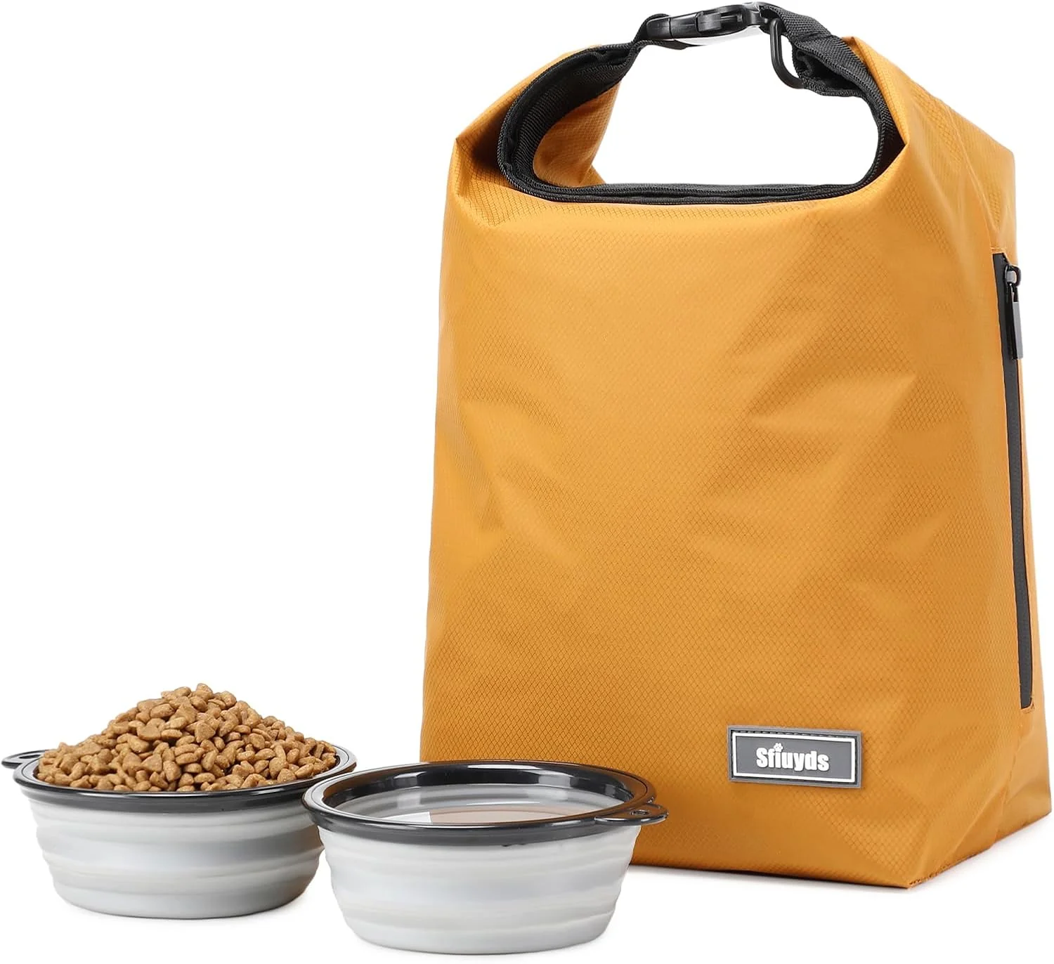 Elite Dog Food Travel Bag w 2PCS Collapsible Dog Travel Bowls dog food storage container 20 lb Yellow Large Professional