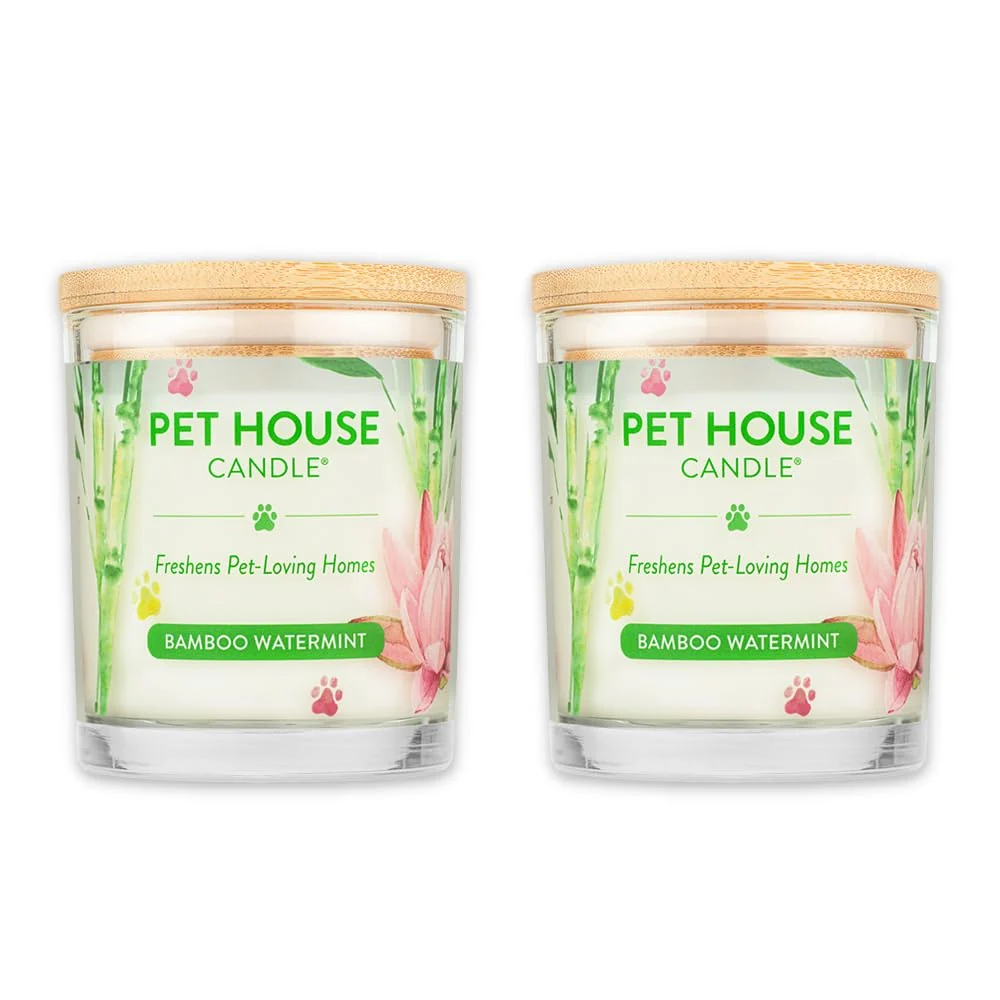 Optimized One Fur All Pet House Candles - Bamboo Watermint 2-Pack Plant-Based Clean-Burning Long-Lasting Scent