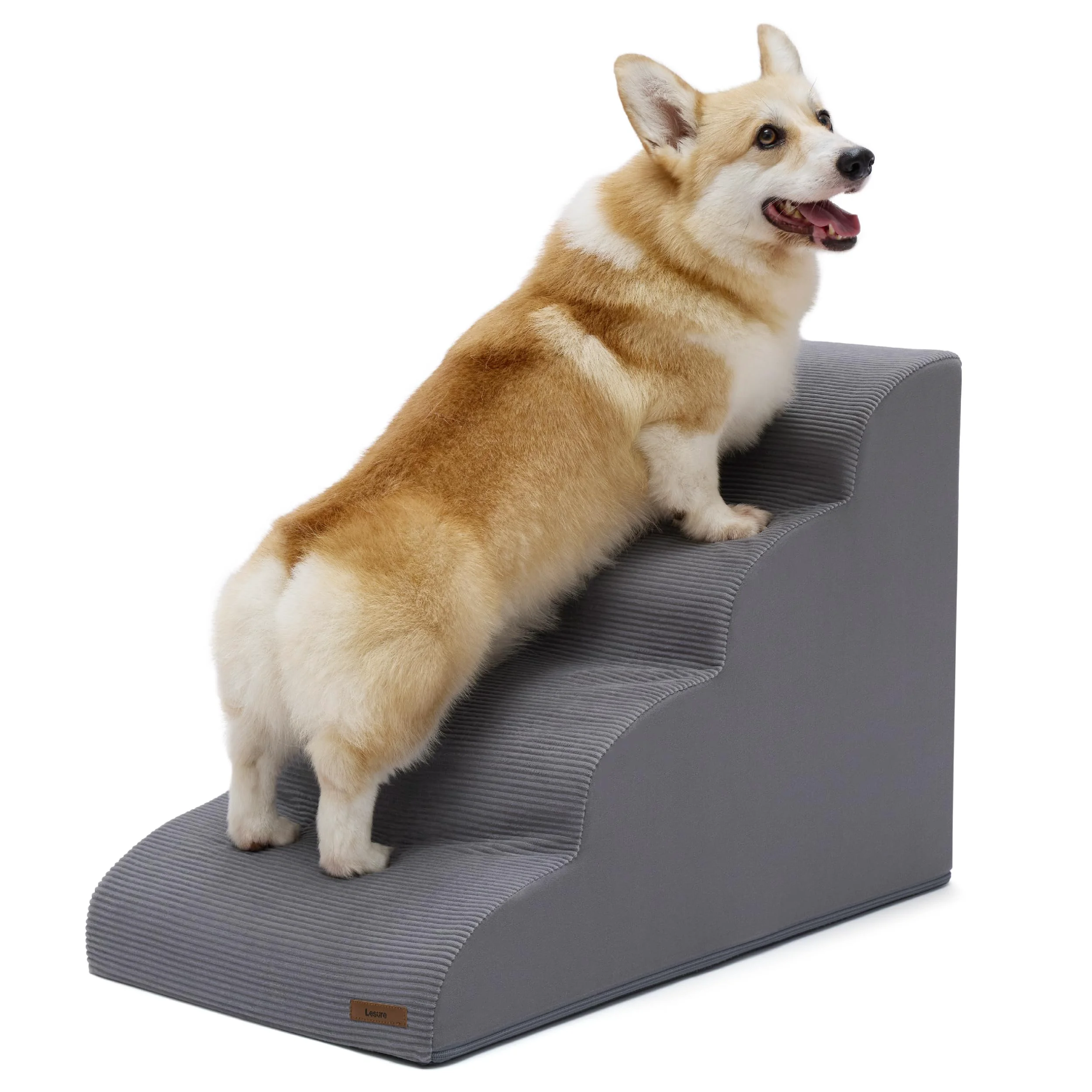 Fine Crafted LE SURE Lesure Dog Stairs — 4 Steps CertiPUR-US Foam Non-Slip Bottom Grey User-Friendly