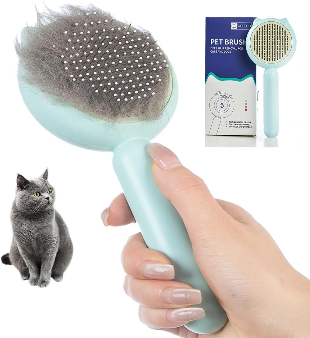 Trendy Cat Brush Dog brushes with Release Button for Shedding Grooming suit for Long or Medium Haired Cats Lightweight Skin Friendly Pet Brush Hair Removal Comb Brushes for Kitten Healthy