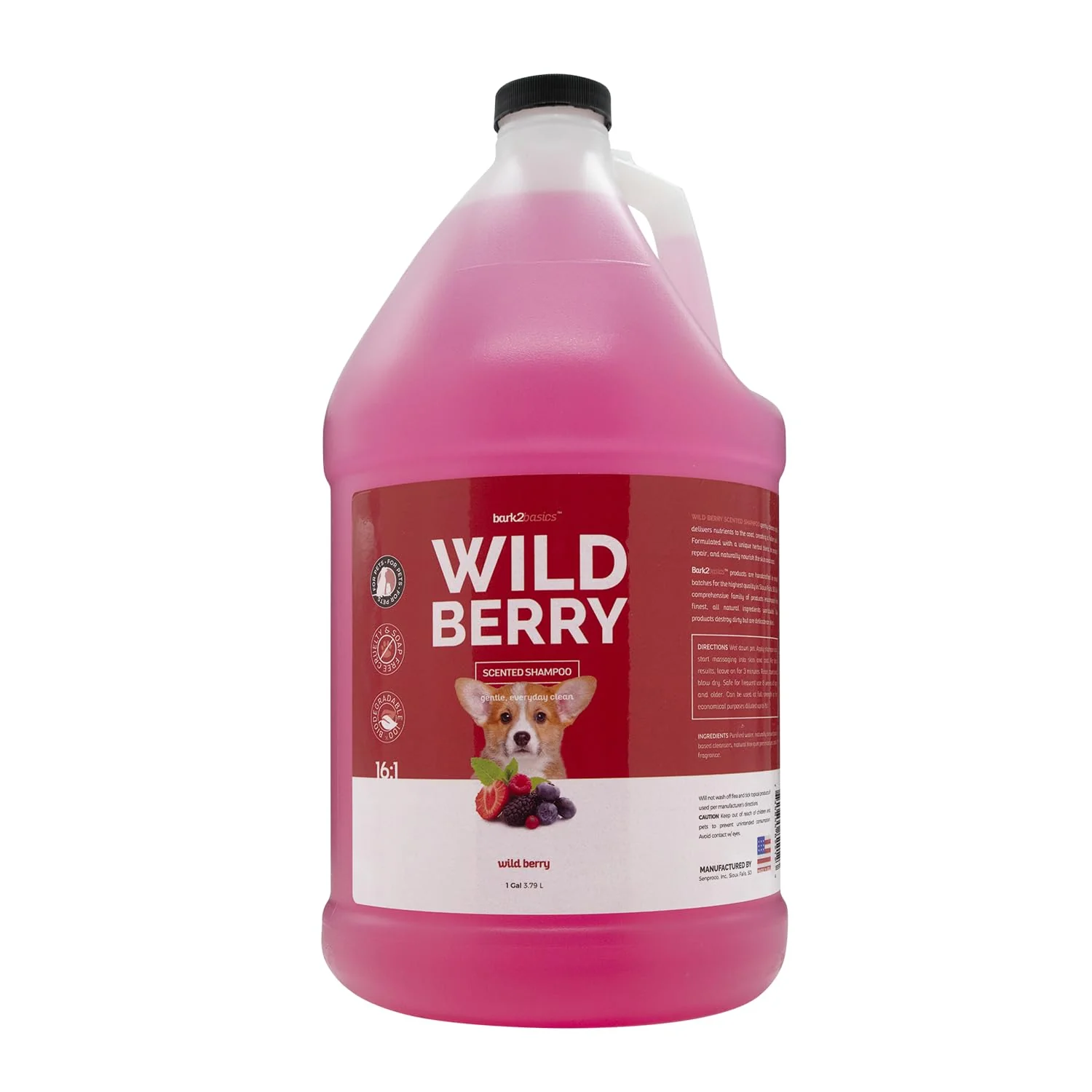 Versatile Bark2Basics Wild Berry Dog Shampoo – 1 Gallon Herbal Blend Soap- Cruelty- High-Quality