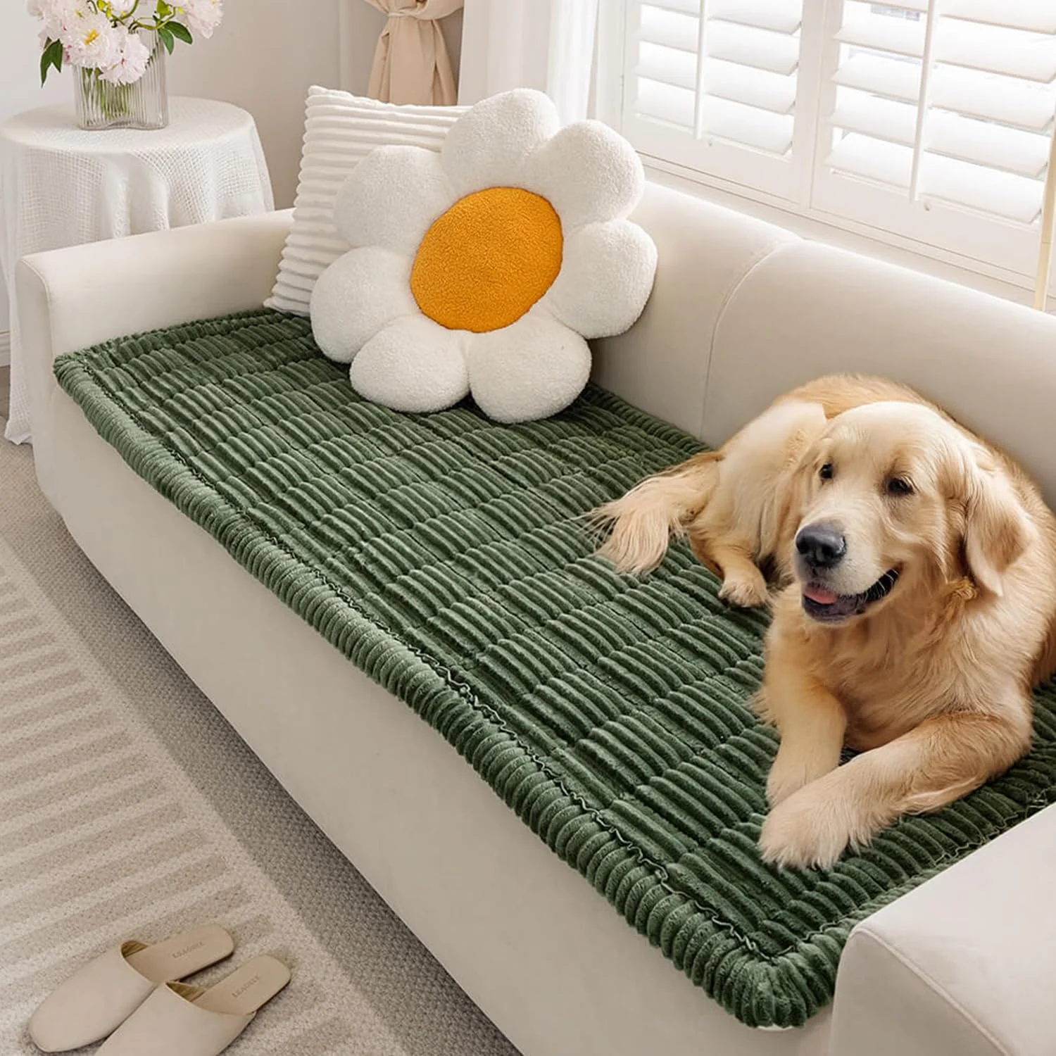 Easy-to-Use FUNNY FUZZY Pet Couch Cover for Sofa – Washable Flannel Protector Dark Green 27.6 by 70.9 inches Expertly Made