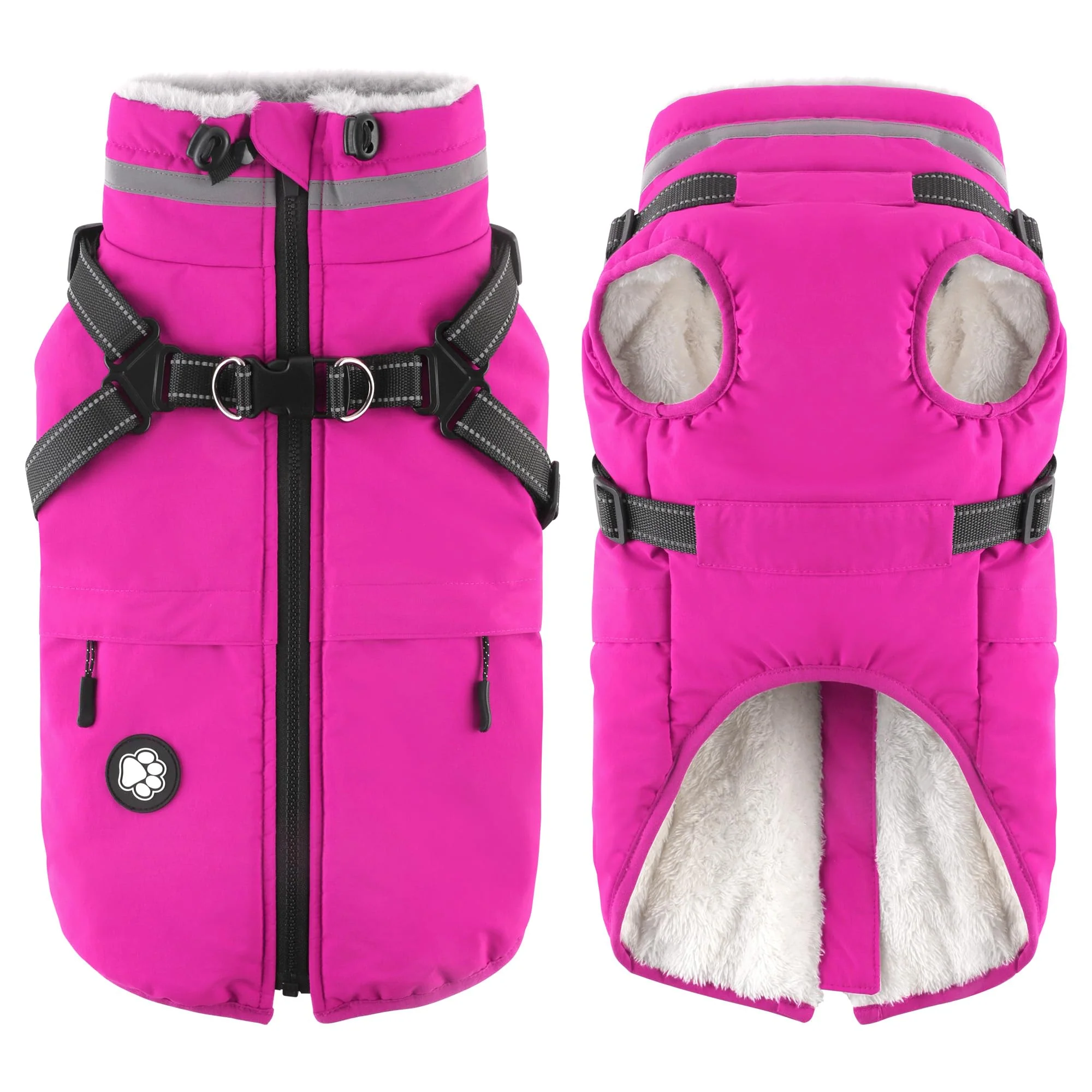 Smart Dogcheer Waterproof Coat with Harness Reflective Pink Winter Jacket with Pockets L Refined