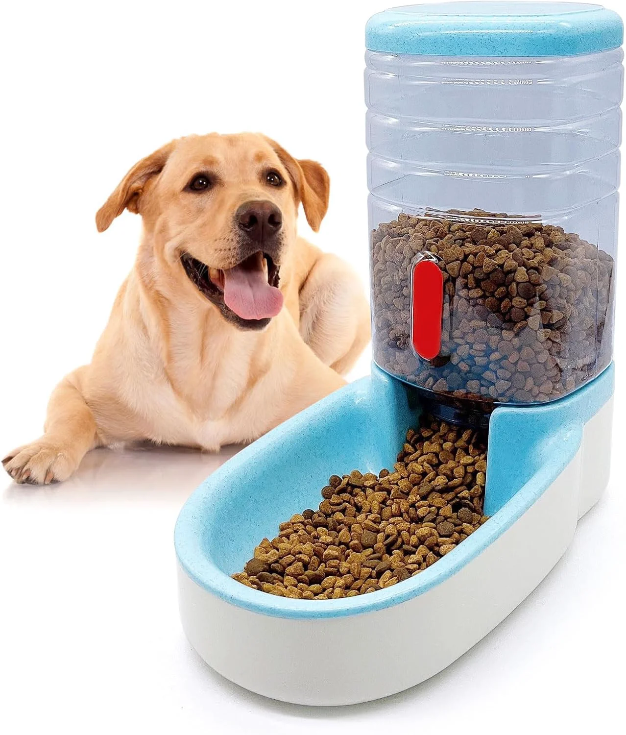 Reliable kathson Automatic Cat Feeder 1 Gallon Gravity Dog Food Dispenser Large Capacity Self Feeding Pet Food Bowl for Puppy Kitten Rabbit Blue Easy-to-Use