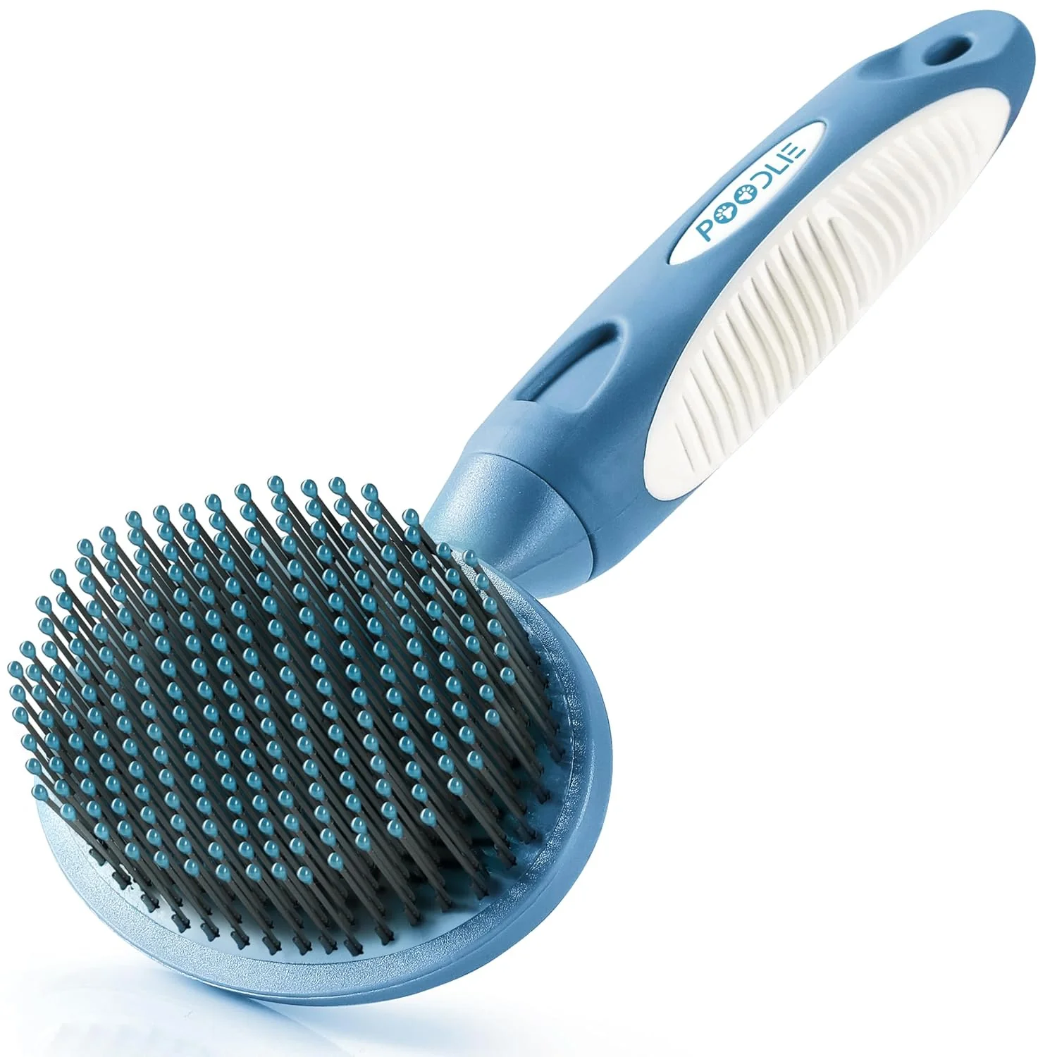 Official Round Bristle Pet Brush for Dogs and Cats - Soft Dog Brush for Grooming Short or Long Hair - Gentle Tool for Sensitive Skin Removes Dander Dirt and Detangles Blue Trendy