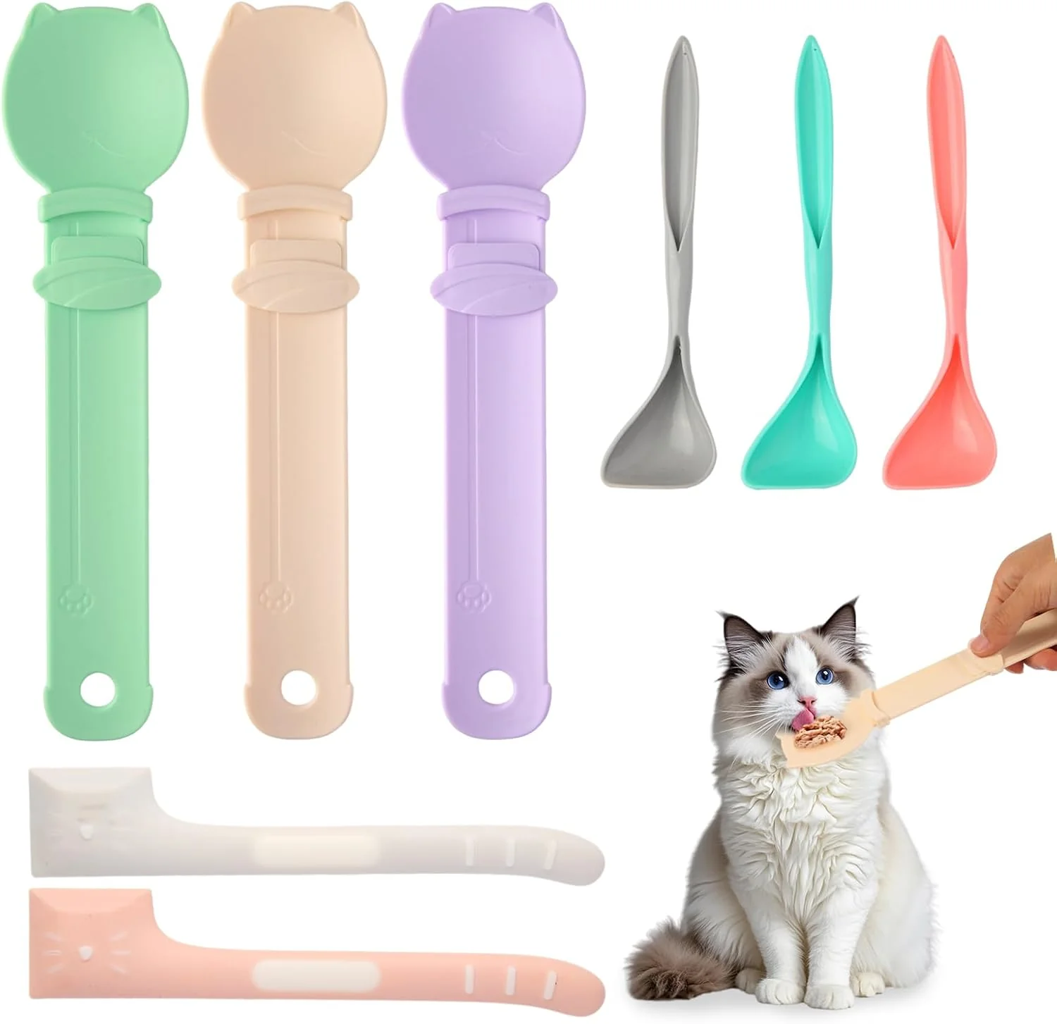 Excellent Cat Treat Dispenser Cat Treat Spoon Squeeze 8PCS Lickable Cat Holder with Cat Strip Feeder Spoon and Temptations Licky Treats Happy Cat Tube and Squeeze Up Cat Food Spoons for Wet Food Cat Head Trendy