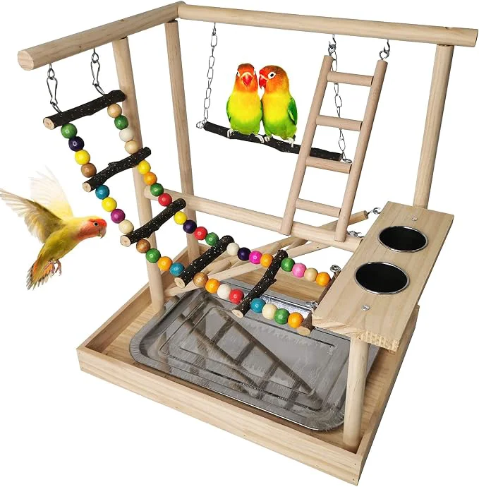 Elite Hamiledyi Parrots Playground Bird Play Gym Wood Perch Stand Colours Climb Classic