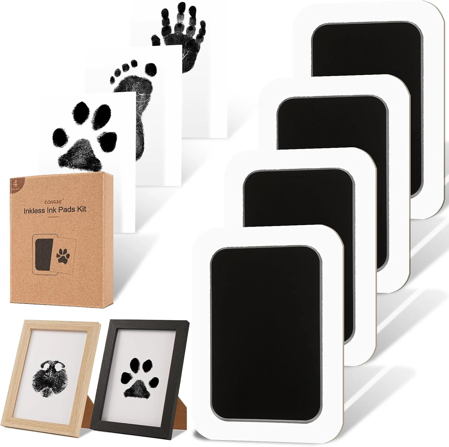 Refined Inkless Paw Print Kit for Dogs Cats Babies – Clean Touch Dog Nose Baby Handprint Kit Mess- Ink Pad with 4 Pads 2 Wooden Frames – Keepsake Gifts for Pet Owners New Moms Durable