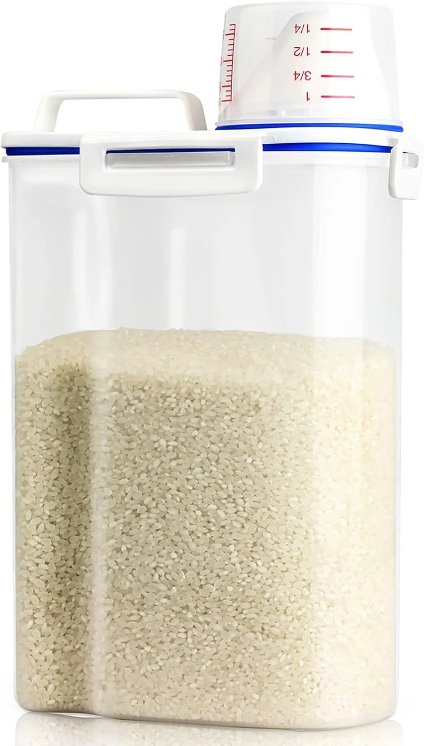 Elite Rice Storage Container 3 to 5Lbs Dry Food Airtight Container Pet Dog Cat Food Canister BPA Clear Plastic Kitchen and Pantry Organization Bin for Oatmeal Grain Ce Pasta Flour Smart