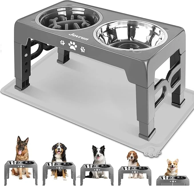 Healthy d Dog Bowls for Medium Size Dogs with Mat Non-Slip Dog Feeder with 1 Stainless Steel Dishes 1 Slow Feeder Bowl 5 Heights Adjustable Raised Bowls for 3.15″-8.66″-9.84″-11.02″-12.2″About ThisOverview Functional