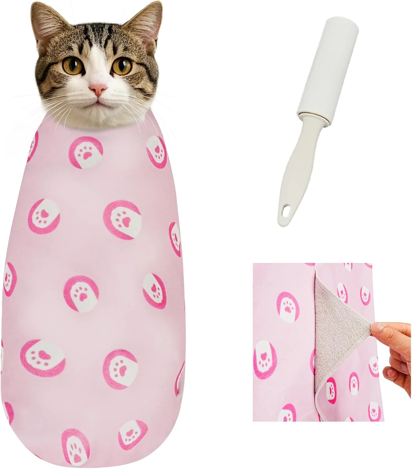 Innovative Supet Cat Wrap for Cutting Nails Self-Adhesive Grooming Wrap Anti-Scratch Cat Swaddle for Grooming I for Medicine Nail Clipping Teeth Brushing Ear Cleaning Pure