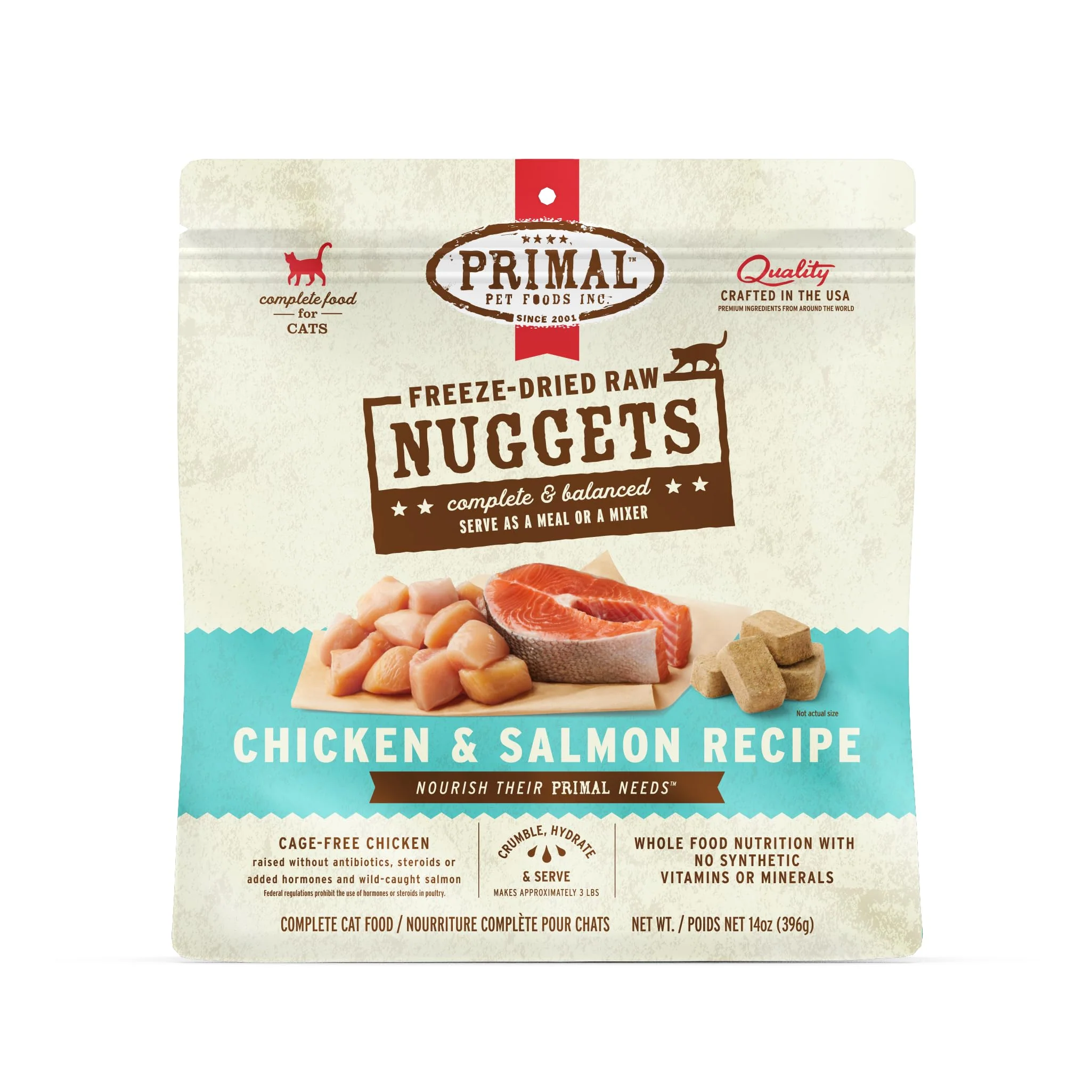 Traditional Primal ze-Dried Raw Cat Food Nuggets—Chicken Salmon Complete Balanced Grain- with Probiotics High-Grade
