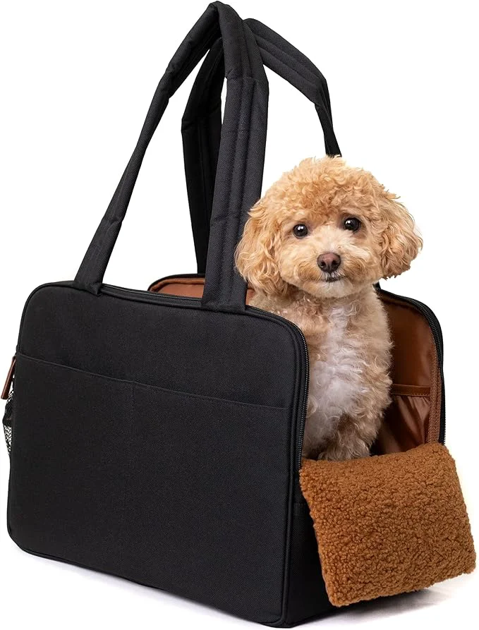 Fashionable Black Dog Purse Carrier for Small Dogs – Cotton Padded Interior Breathable Long-Lasting