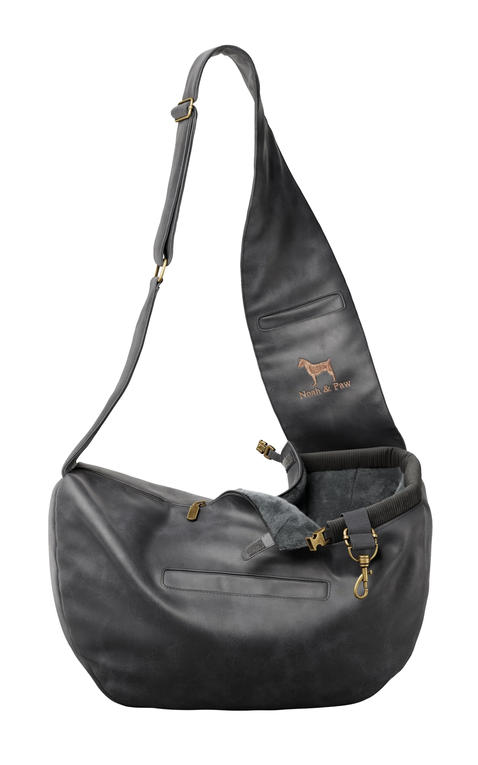 Premium Noah Paw Dog Sling Carrier for Small Dogs 5-18 lb Vegan Leather 3x Safety Excellent