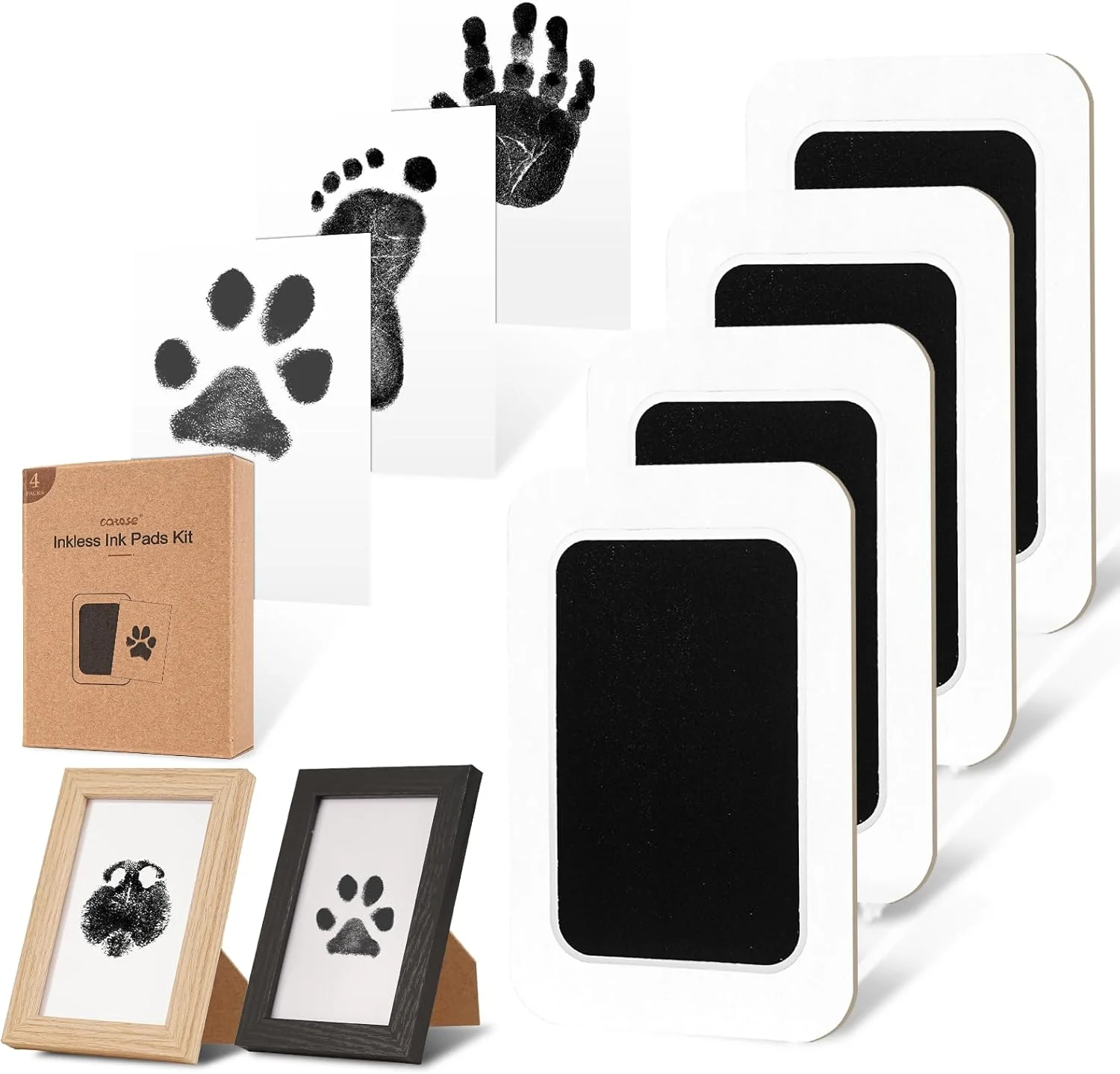 World-Class Inkless Paw Print Kit for Dogs Cats Babies – Clean Touch Dog Nose Baby Handprint Kit Mess- Ink Pad with 4 Pads 2 Wooden Frames – Keepsake Gifts for Pet Owners New Moms Green