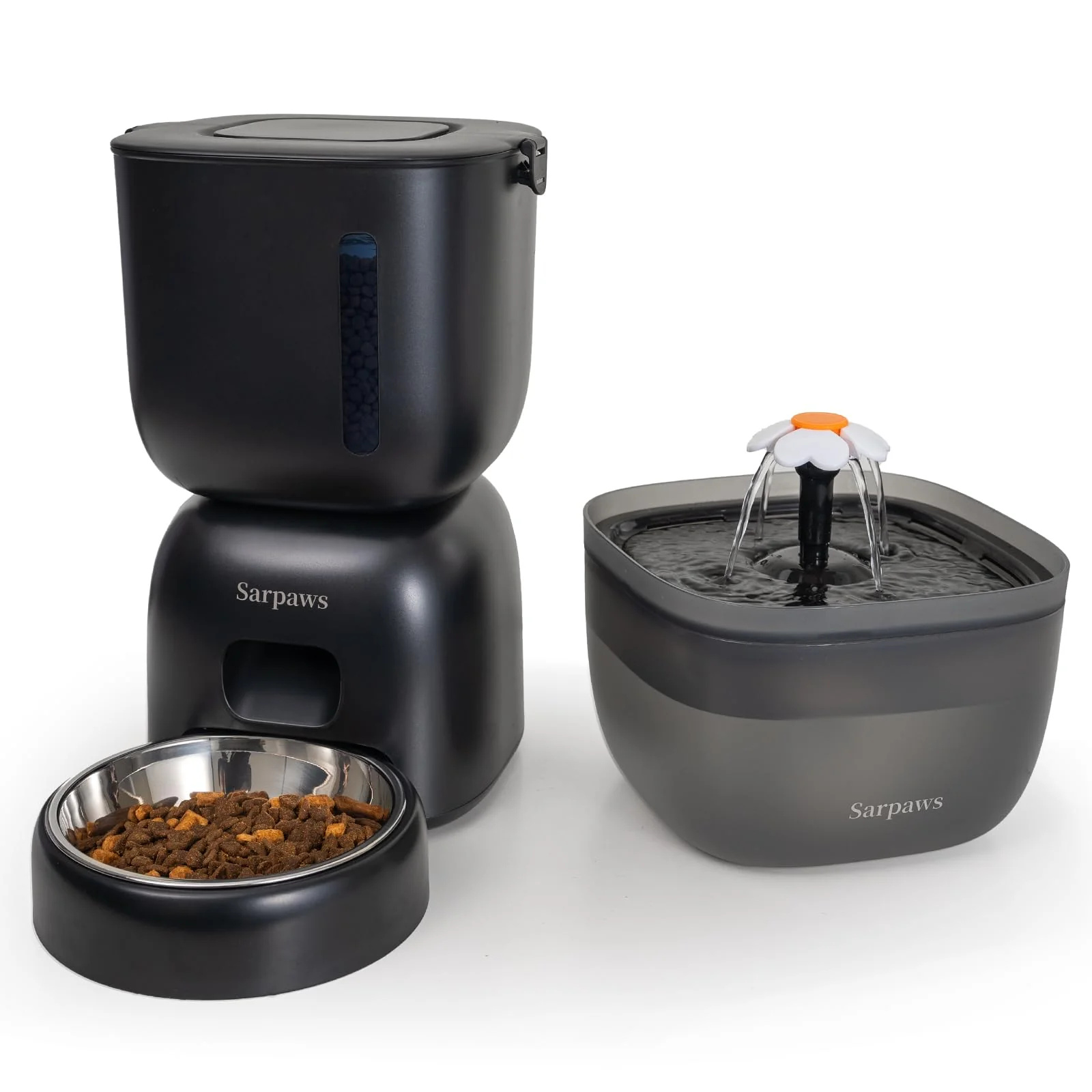 Durable Sarpaws FW1 Automatic Cat Feeder Water Dispenser — Programmable Portions 4 Daily Meals Locking Lid Voice Recorder Battery Backup Next-Generation