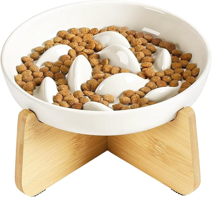 Luxury PETTOM Slow Feeder Cat Bowl with Stand Ceramic Slow Eating Cat Bowl with Higher Edges Fish Pool Design d Food Bowls for Dry and Wet Food Anti-Vomiting Puzzle Feeder for Healthy Eating DietAbout ThisOverview Selected