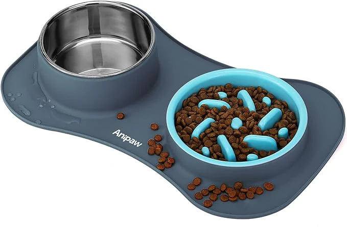Lightweight Slow Feeder Dog Bowls 3 in 1 Stainless Steel Dog Food and Water Bowls with Non-Spill and Non-Skid Silicone Mat to Slow Down Eating for Large Medium Small Breed Size Dogs and CatsAbout ThisOverview Original Design