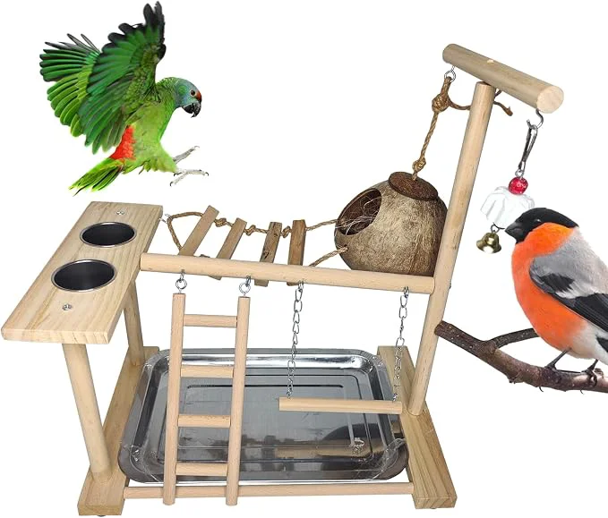 Innovative Parakeet Playground Bird Play Stand Natural Wood Perch Gym Parrots Nest Climb Exceptional