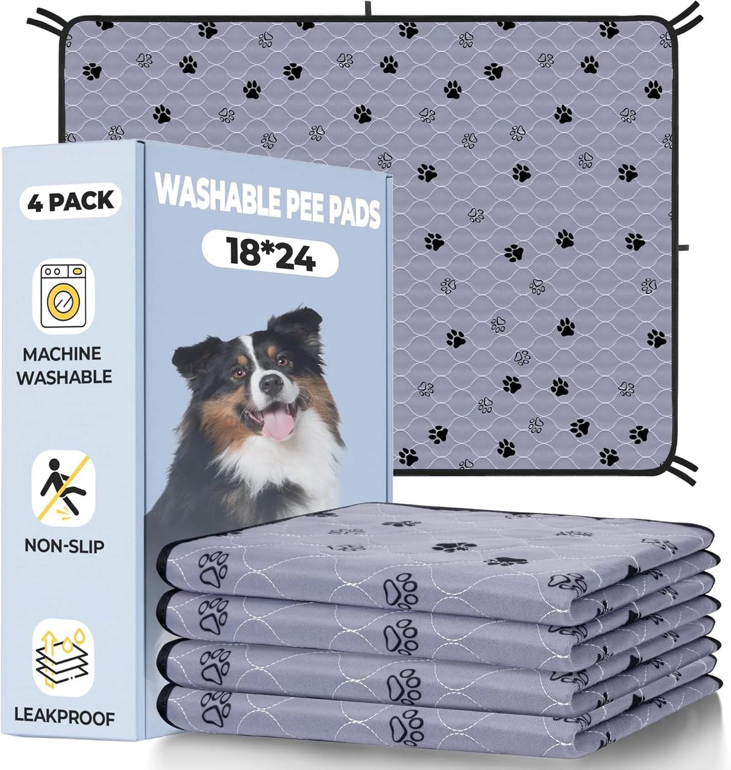 Quality Fostanfly Washable Pee Pads for Dogs Ultra-Absorbent Leakproof Reusable Puppy Pads Non-Slip Protects Against Urine Leakage for Potty Training-4 Pack 18 x24 Add 8 Lanyards Healthy