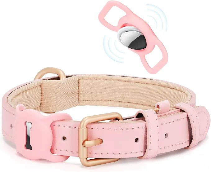Clean WHIPPY Airtag Leather Dog Collar GPS Tracker Air Tag Puppy Collar Adjustable High-Performance