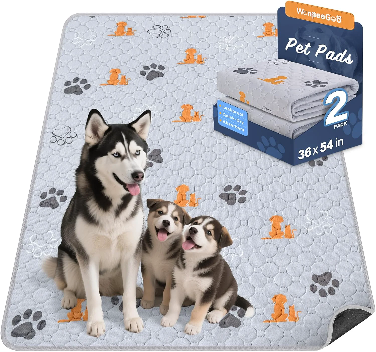 Versatile Washable Pee Pads for Dogs 2 Pack Absorbent Reusable Training Dog Pads Pet Puppy Pads Non-Slip Potty Pads for Whelping Playpen Crate Bed Orange 36 x54 Minimalist