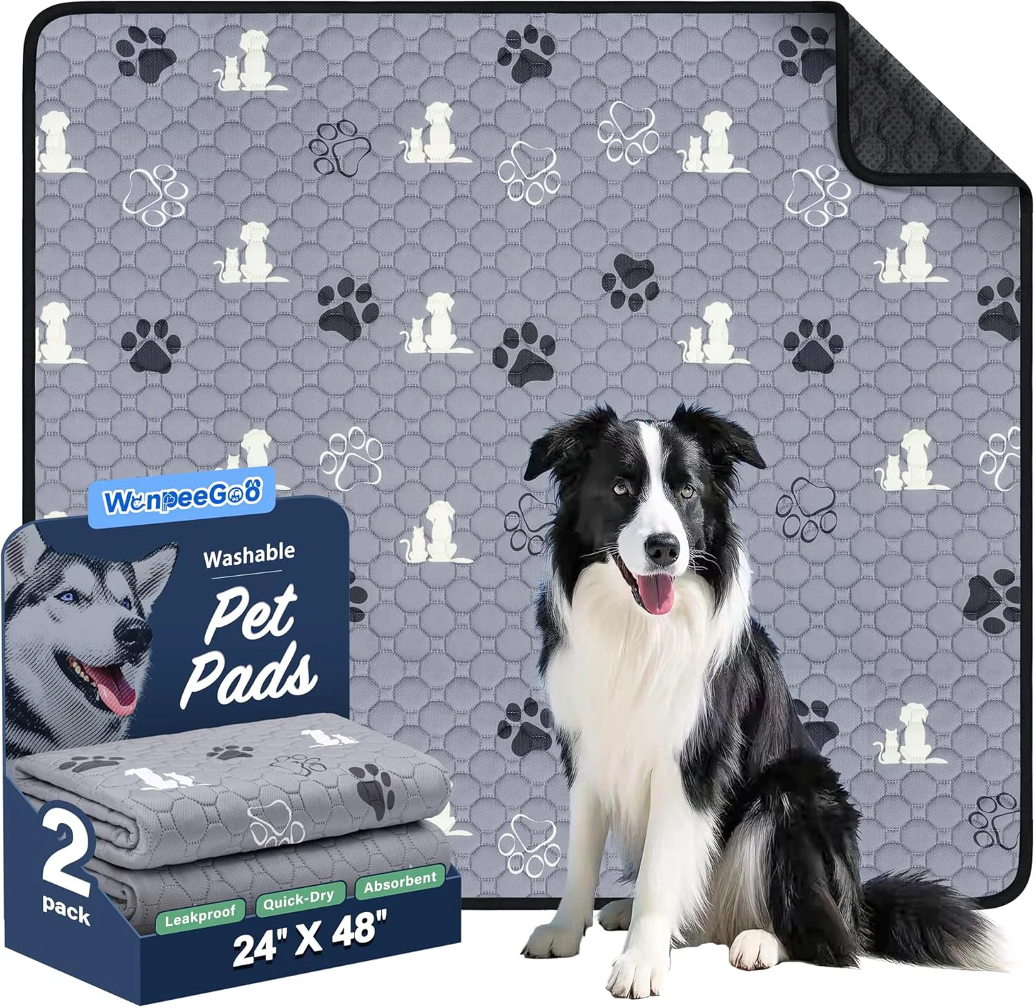 Elite Washable Pee Pads Puppy Pee Pad for Dogs 2 Pack Absorbent Reusable Training Dog Pads Pet Puppy Pads Non-Slip Potty Pads for Whelping Playpen Crate Bed Grey 24 x48 Modern