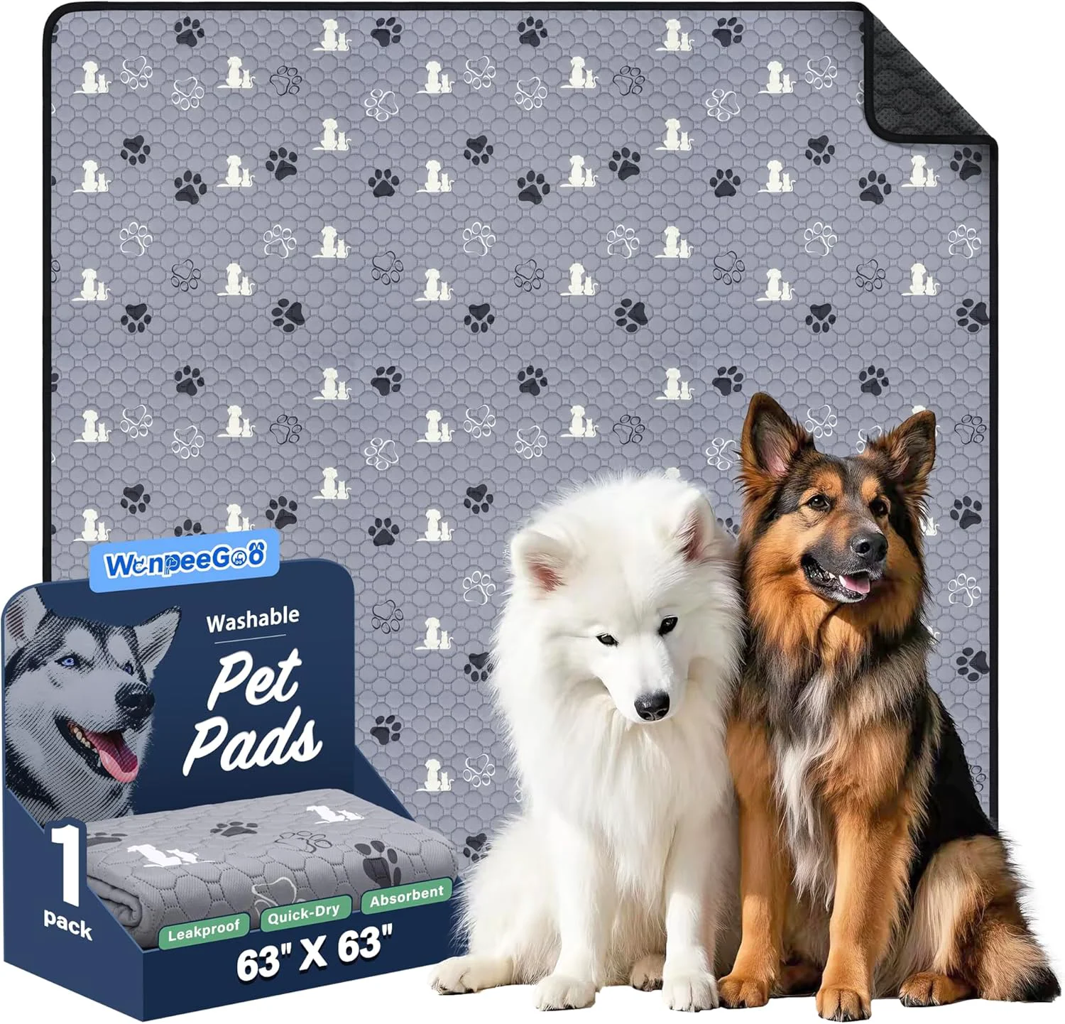 Comfortable Washable Pee Pads Puppy Pee Pad for Dogs 1 Pack Absorbent Reusable Training Dog Pads Pet Puppy Pads Non-Slip Potty Pads for Whelping Playpen Crate Bed Grey 63 x63 Trusted