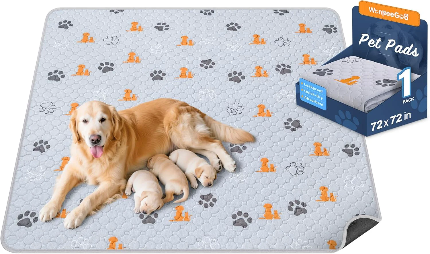 Flexible Washable Pee Pads for Dogs 1 Pack Absorbent Reusable Training Dog Pads Pet Puppy Pads Non-Slip Potty Pads for Whelping Playpen Crate Bed Orange 72 x72 Eco-Friendly